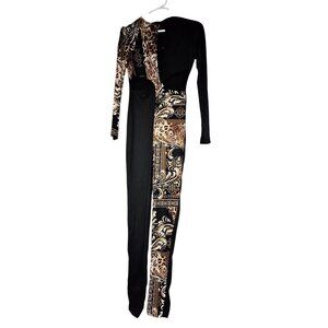 Fashion Nova Black Animal Print Jumpsuit Large One Sleeve